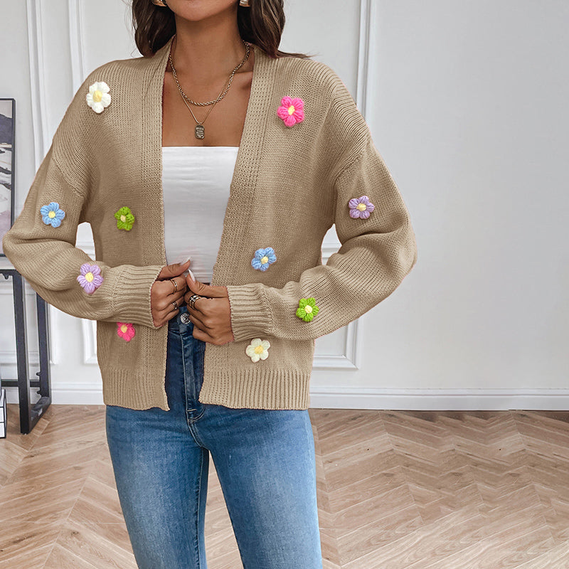 Cardigan Tricoté Fleuri 3D