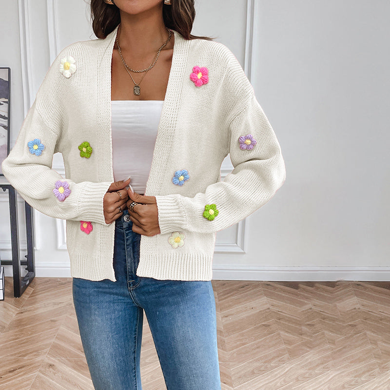 Cardigan Tricoté Fleuri 3D