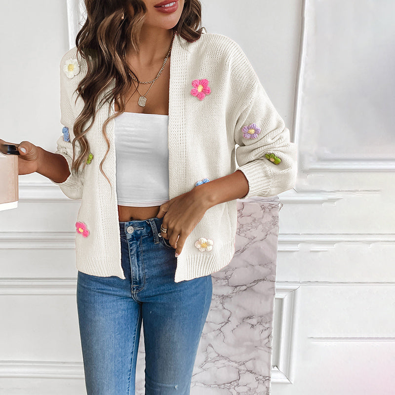 Cardigan Tricoté Fleuri 3D