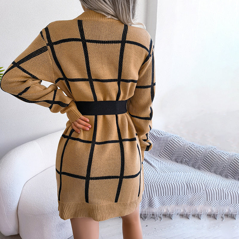 Robe Décontractée En Tricot À Carreaux