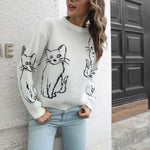 Pull En Tricot À Imprimé Chat