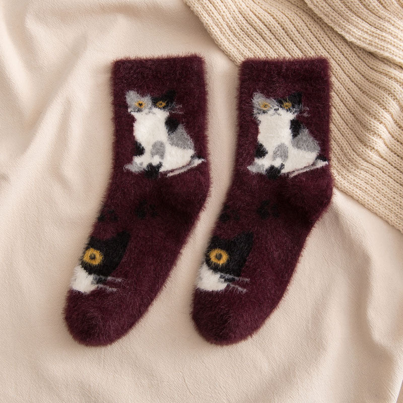 Chaussettes En Peluche À Imprimé Chat