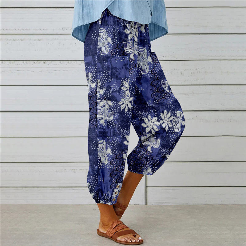 【Coton Et Lin 】Pantalon Imprimé Vintage