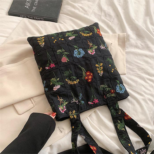 Sac En Toile À Fleurs Brodées