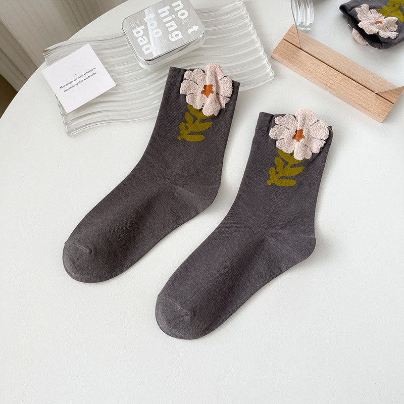 Chaussettes Décontractées En Jacquard À Fleurs