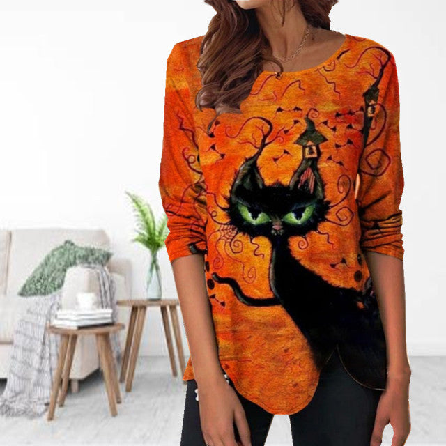 Blouse D'Halloween À Imprimé Chat