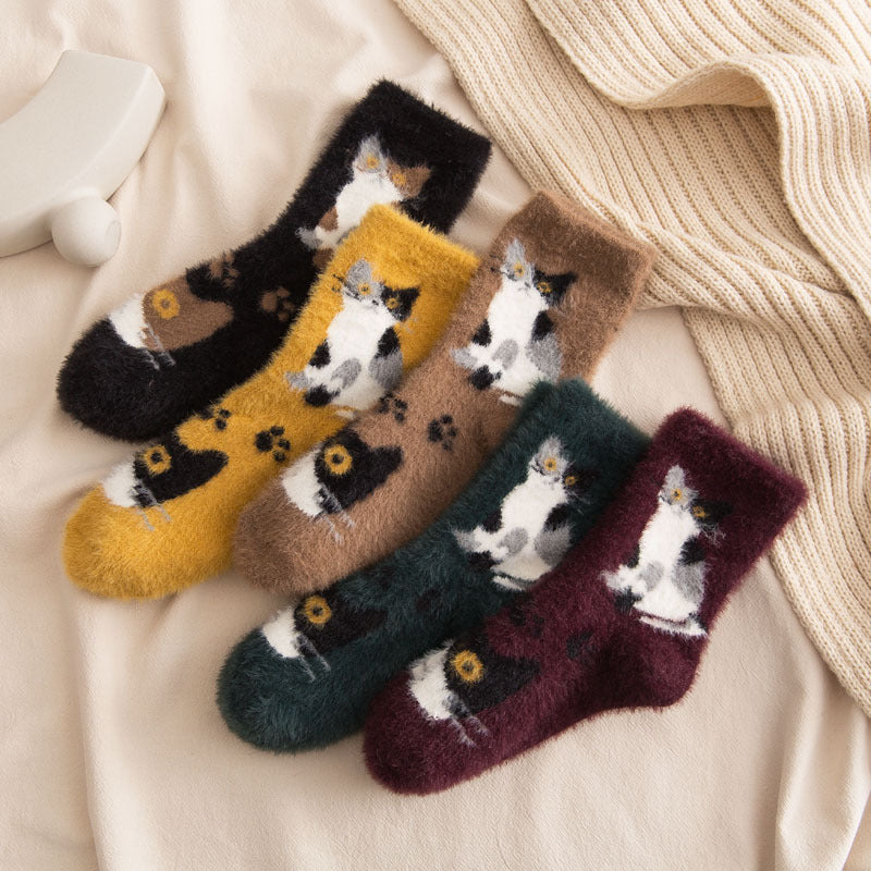 Chaussettes En Peluche À Imprimé Chat