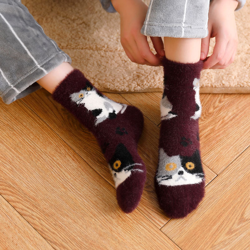 Chaussettes En Peluche À Imprimé Chat