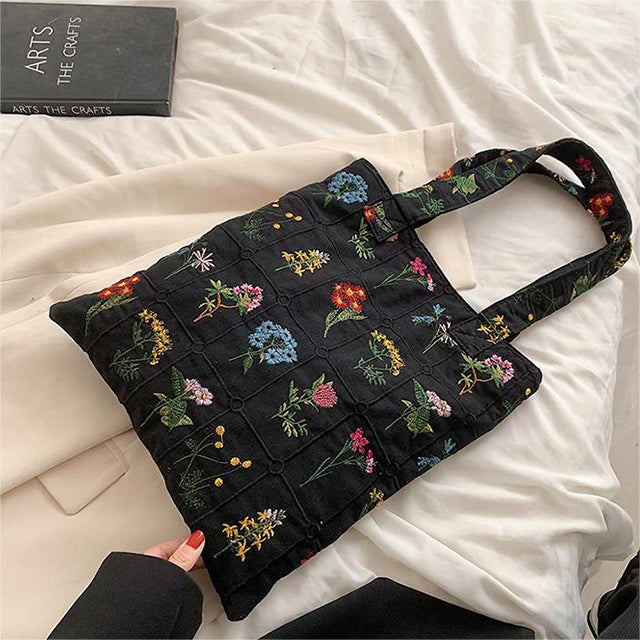 Sac En Toile À Fleurs Brodées