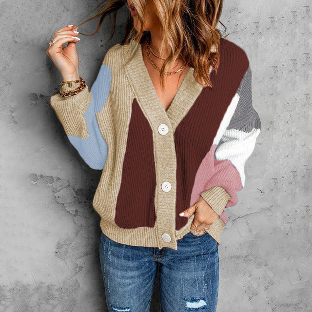 Cardigan En Tricot De Couleur Contrastante