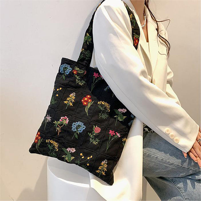 Sac En Toile À Fleurs Brodées