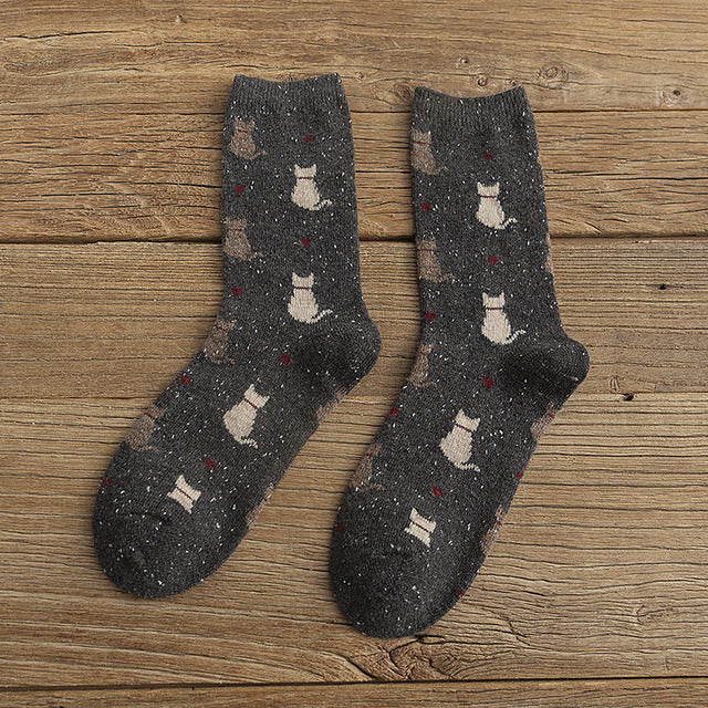 Chaussettes À Imprimé Chat Vintage