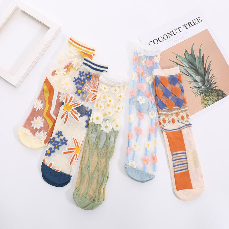 Chaussettes Respirantes En Jacquard Fleuri