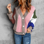 Cardigan En Tricot De Couleur Contrastante