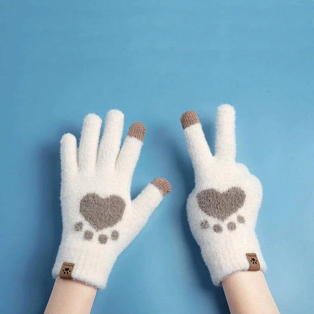 Gants Chauds Imprimé Patte De Chat