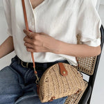 Sac Vintage En Paille Demi-Ronde
