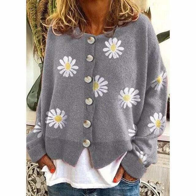 Manteau Tricoté à Imprimé Floral