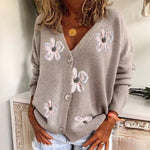 Cardigan en Tricot à Broderie Floral