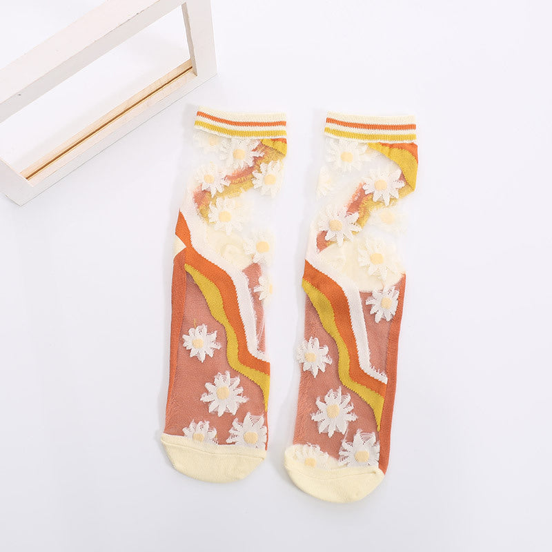 Chaussettes Respirantes En Jacquard Fleuri