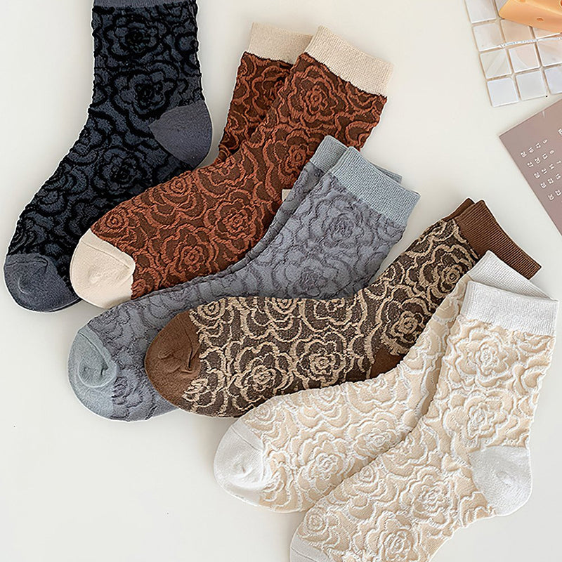 Chaussettes Jacquard Fleuries Vintage